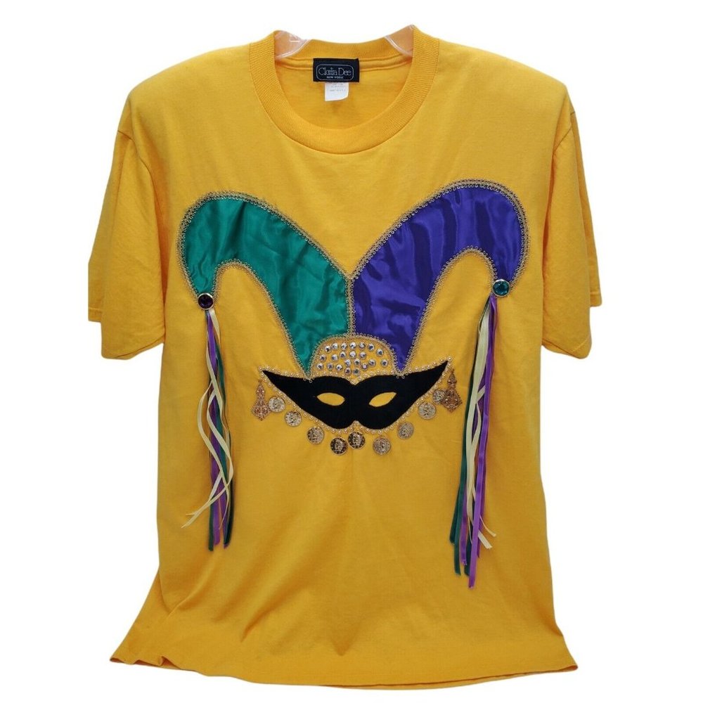 Clodia Dee Mardi Gras Shirt w/ Jester Jewels Fringe Bling XL Women's